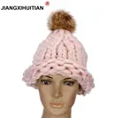Шапка женская вязаная, зимняя, с помпоном из вязанная шерстяная шапка меха