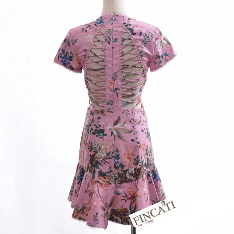 Летнее Платье Женщины 2017 Новый Цветочный Полым из Кружева Бинты Вернуться Тонкий