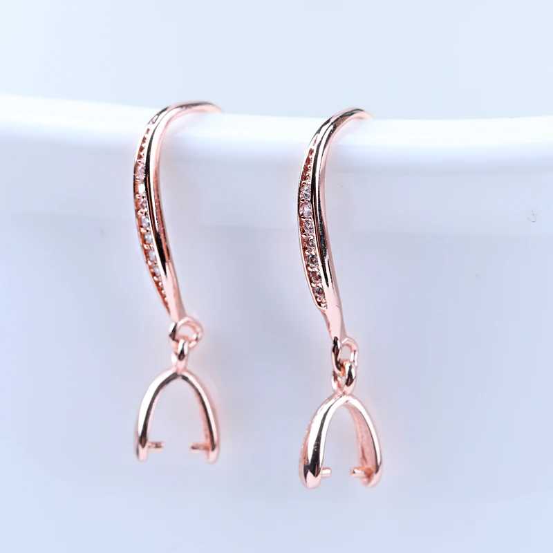Real 925 Sterling Silver Woman Zircon Ear Hook Gold Silver Earring Blank Base DIY Jewelry Making Findings Accessories Component