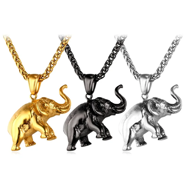 

Kpop 2016 New Elephant Cute Necklace Pendant Gold Color Stainless Steel Chain Necklace For Women Men Small 35mm P260