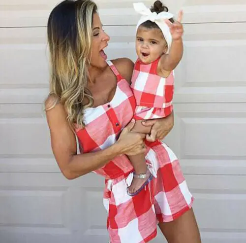 Emmababy одежда для мамы и дочки комбинезон в клетку родителей детей семейные