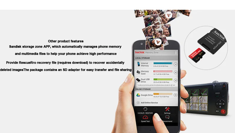 Двойной флеш-накопитель sandisk extreme pro Micro SD Card до 170 МБ/с. A2 V30 U3 32 Гб 64 Гб 128 ГБ флэш-памяти TF карта, карта памяти Micro SD с адаптером SD