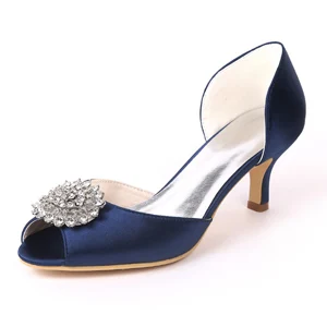 Navy blue Creativesugar элегантный 2 дюйма каблуком «рюмочка»; туфли-лодочки D'orsay Атласное Вечернее платье свадебные туфли с украшением в виде кристаллов Свадебная обувь Свадебная вечеринка для выпускного, коктейльной вечеринки женские туфли-лодочки - Цвет: Navy blue