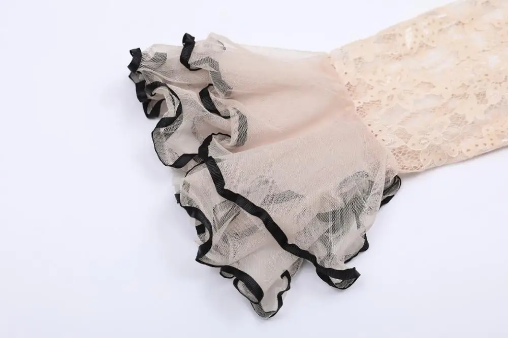 MINSUNDA Plus Size Button Up Layer Ruffle Cuff Lace Elegant Dress Women Lapel Long Sleeve Party Office Ladies A Line | Женская одежда