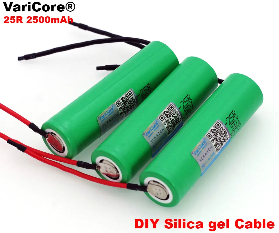 3PCS. VariCore New 18650 2500 mAh Rechargeable Battery 3.6V INR18650-25R 20A Discharge + DIY Silica Gel Cable | Электроника