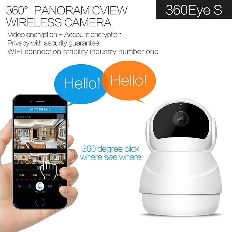 1080P IP Камера 360 градусов панорамный Wifi “рыбий глаз” с Ночное видение