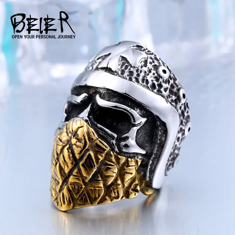 Beier Cool Part Plated Gold Cross Skull Ring 316L Stainless Steel Man's Biker Punk Personality Style BR8 355|skull ring|316l stainless