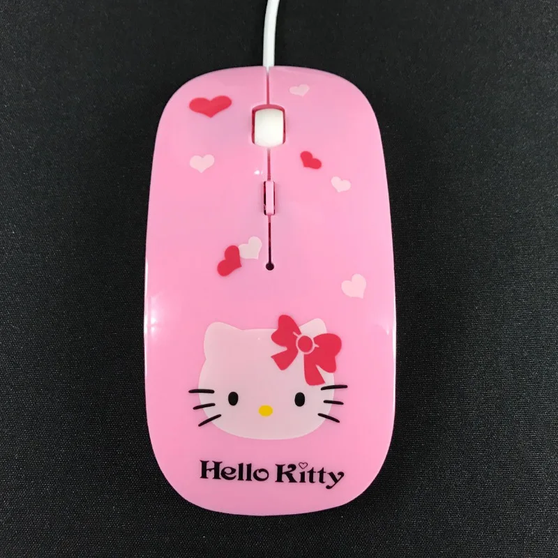 Hello kitty проводная мышь компьютерная USB оптическая розовая мультяшная для