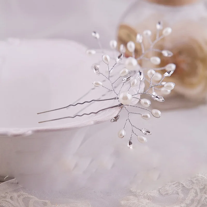 Заколки для волос с искусственным жемчугом и кристаллами 2 шт.|jewelry hair accessories|handmade