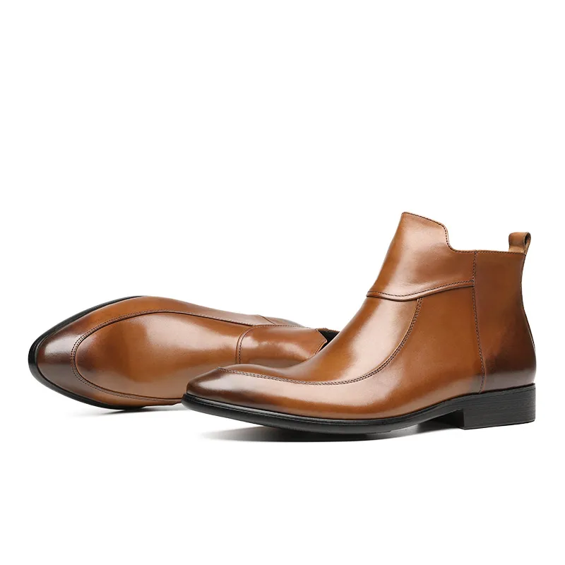 Fashion Black / Brown Pointed Toe Chelsea Boots Mens Dress Genuine Leather Ankle Male Wedding Shoes | Обувь
