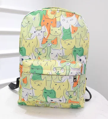 Холщовый Рюкзак с милой кошкой женский студенческий рюкзак опрятный стиль