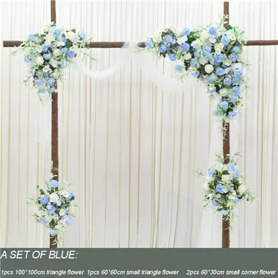 a set of blue Индивидуальный Европейский стиль свадебная АРКА сценический фон Декор Искусственный ряд цветов Шелковая Роза Пион растение микс дорога свинец цветок стена - Цвет: a set of blue
