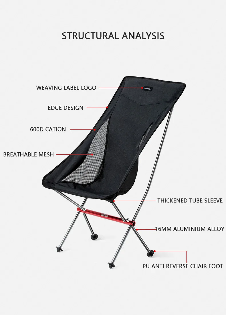 Naturehike Outdoor Camping Chairs Camping Tools Ultra-light Portable Fishing Chairs Folding Moon Chairs Camping Picnic Beach