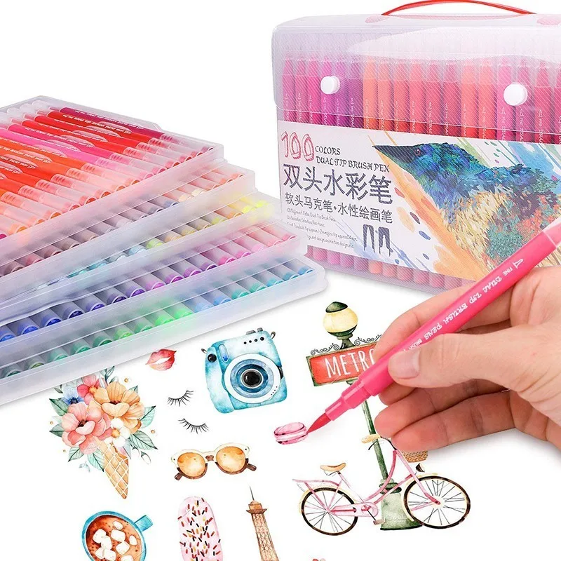 

Colour Pen Dual Tip Brush Marker Pens Fineliner Watercolor Drawing Marker for Colouring Books Calligraphy Art Supplies