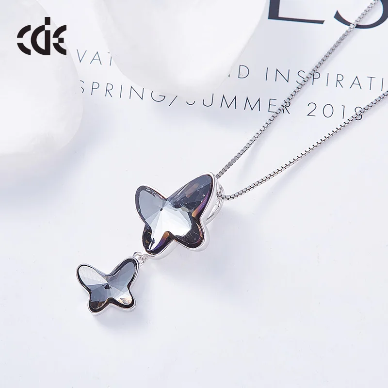 CDE 925 пробы Серебряное ожерелье украшено кристаллами Swarovski ожерелье с подвеской в виде бабочки женская цепочка серебряное ювелирное изделие