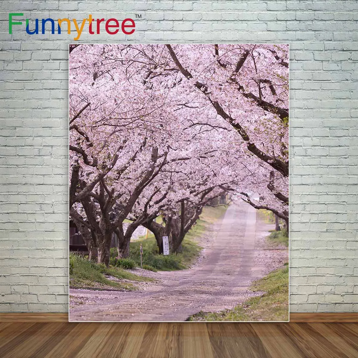 

Funnytree photography backdropsTree-lined trail Pink flowers Landscape background photocall photography studio funds