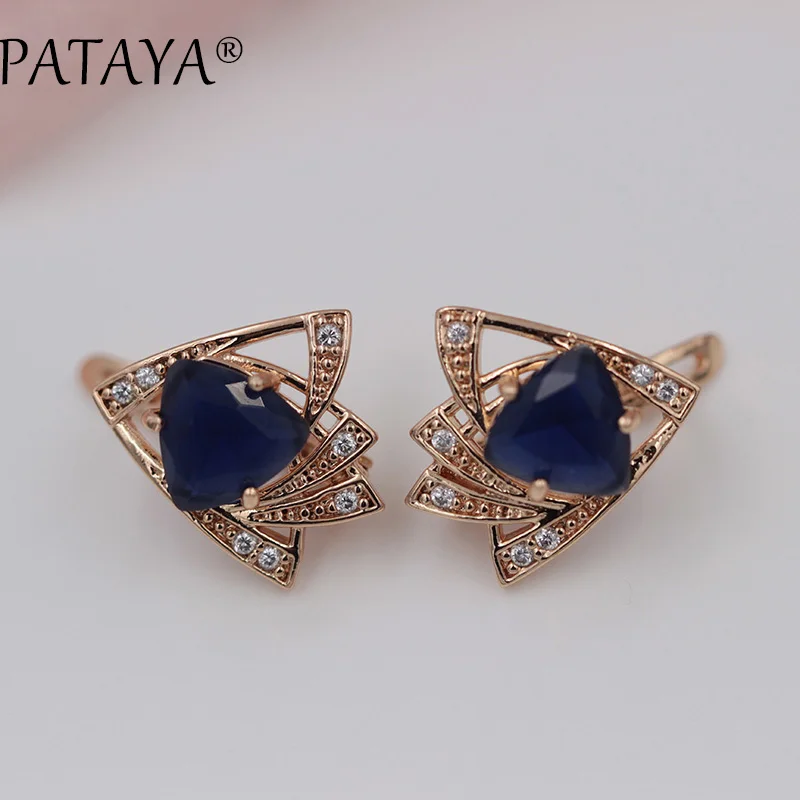 PATAYA, новые синие треугольные серьги 585, розовое золото, разноцветный кубический циркон, висячие серьги, женские свадебные украшения, 9 цветов - Окраска металла: sapphire