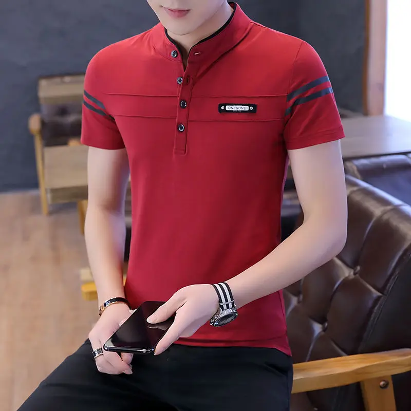 Men's T Shirt 2022 Short Sleeve Mandarin Collar T-Shirt Tops & Tees Male Tshirts Men Clothing M-3XL XXXL