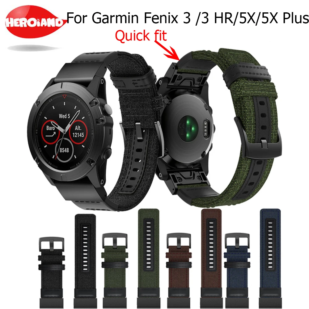 Ремешок из натурального нейлона и кожи для наручных часов Garmin Fenix 5X Plus/3/3HR быстро
