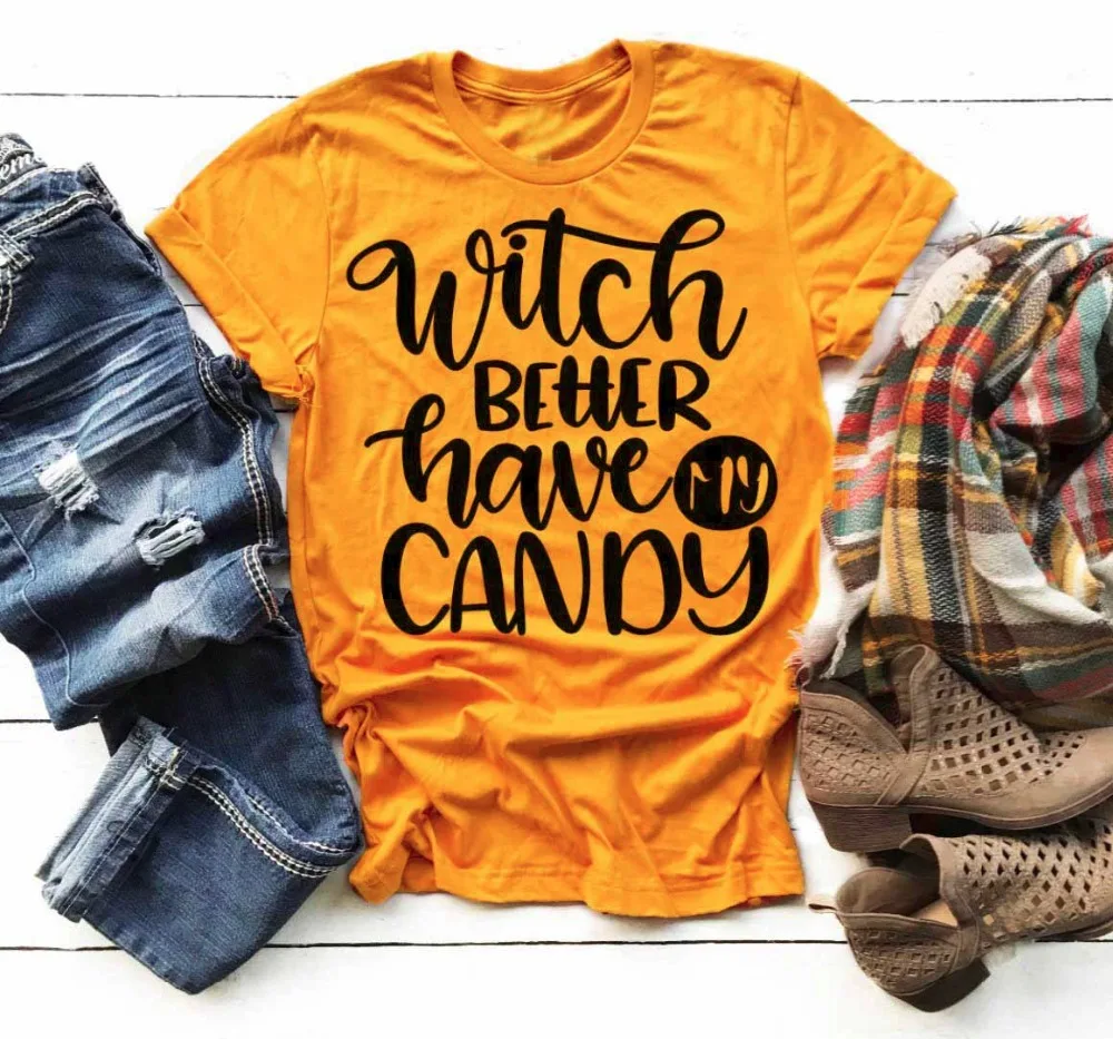 Летняя желтая одежда футболка с надписью Witch Better has My Candy со слоганом повседневные