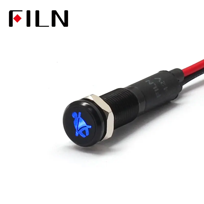 Blue black shell FILN 8 мм Приборная панель автомобиля без ремня безопасности символ led красный желтый белый синий зеленый 12 В светодиодный индикатор светильник с кабелем 20 см - Цвет: Blue black shell