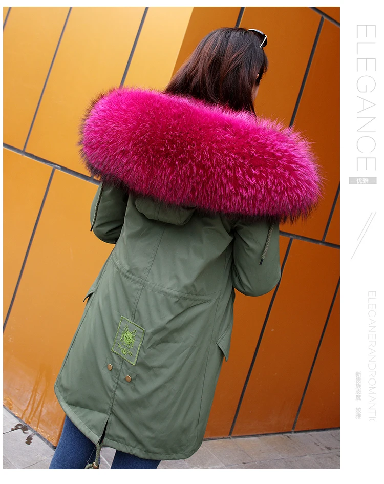 2017 модное женское пальто с капюшоном и большим воротником из меха енота теплые