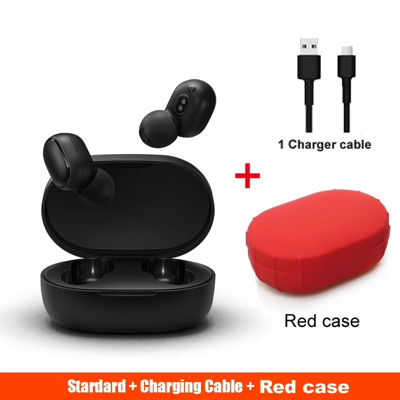 add Red case cable Xiaomi redmi airdots xiaomi 5,0 tws наушники mi спортивные Bluetooth гарнитуры беспроводные Bluetooth наушники вкладыши головные уборы - Цвет: add Red case cable