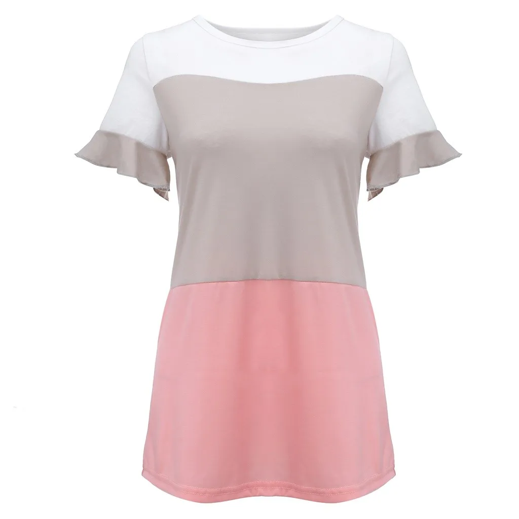 Multicolor Модная женская блузка с коротким рукавом и О-образным вырезом, Лоскутная футболка, повседневный Топ, Женские топы и блузки, повседневные блузы mujer de moda, Новинка - Цвет: Multicolor