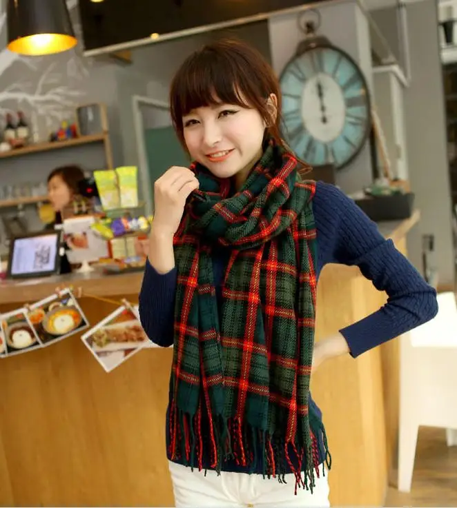 2017 Модный зимний женский теплый шарф клетчатый большой мягкий кружевные женские