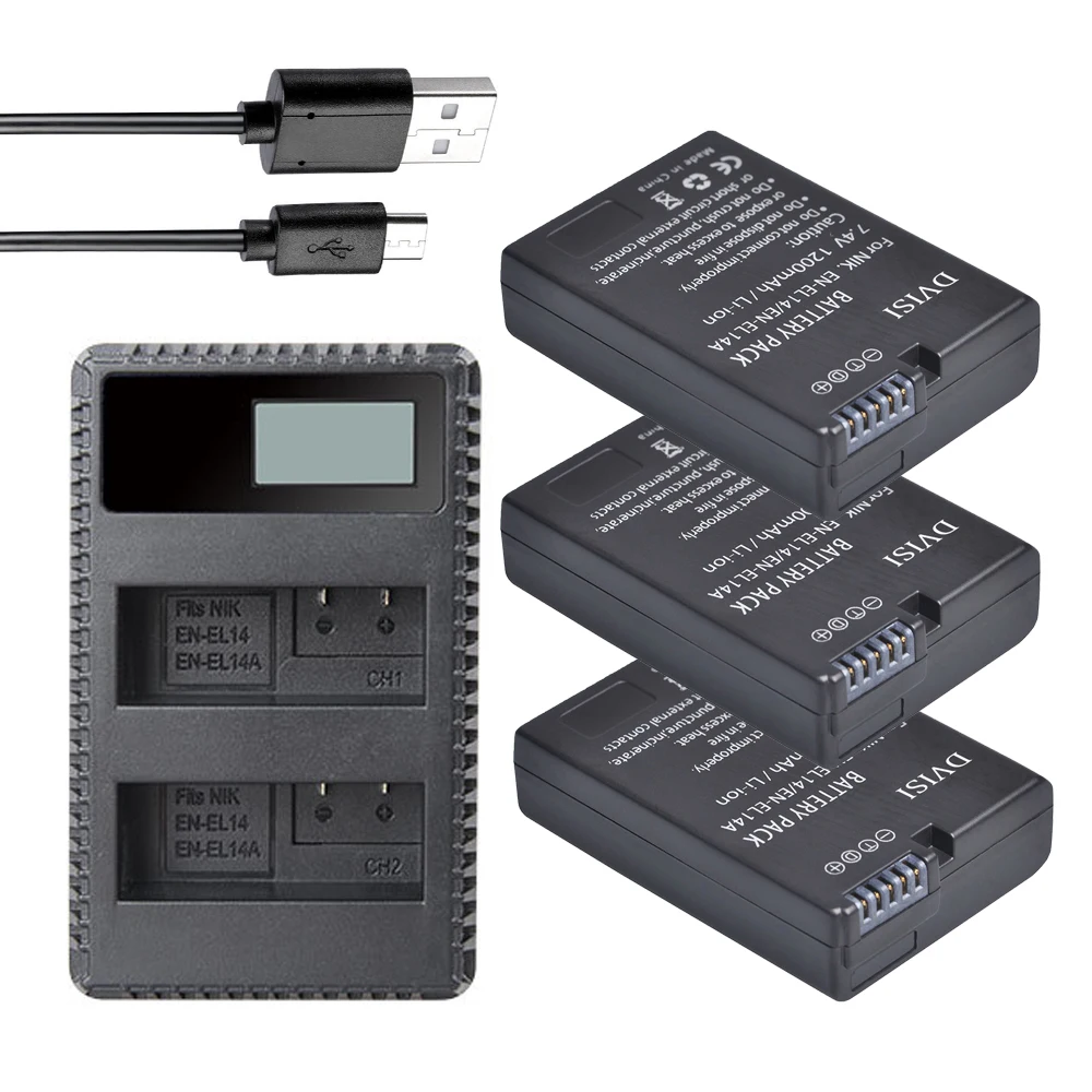 Зарядное устройство с двумя батарейками и ЖК дисплеем 3 шт.|en el14|battery en el14battery for camera
