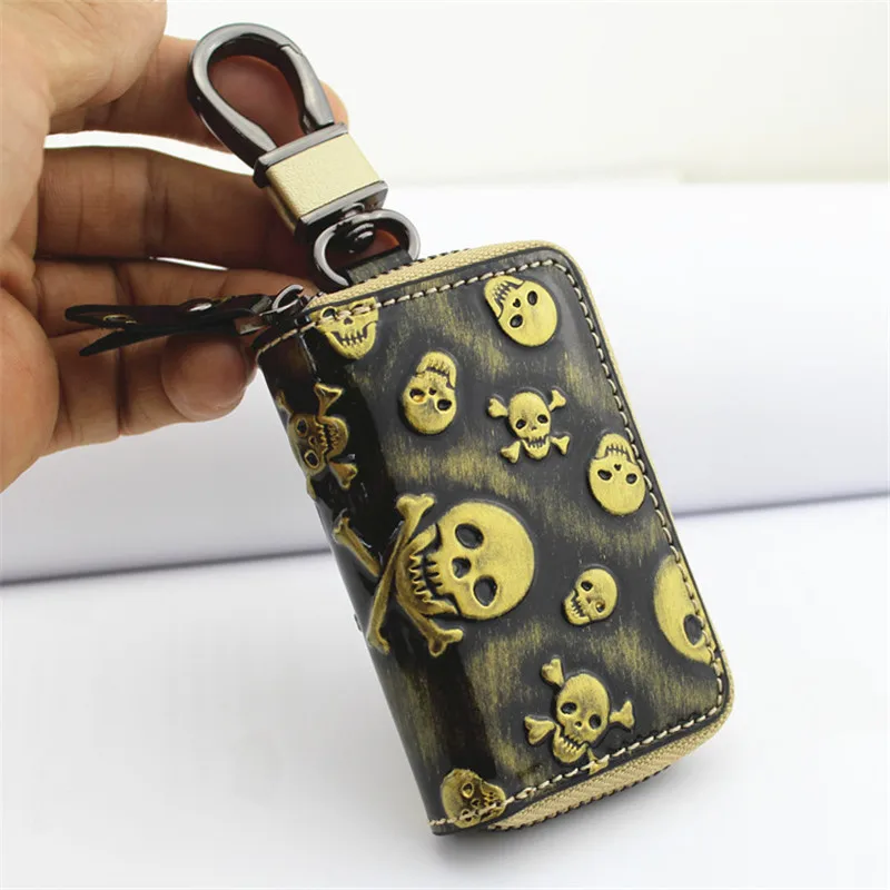 

2018 new retro leather car key bag skeleton fashion leather car key bag zipper key leather case key bag YC001