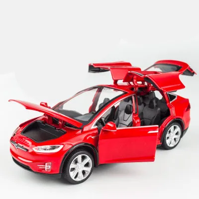 KIDAMI 1:32 Tesla брелок для автомобильных ключей, отступить литья под давлением модель автомобиля игрушка со звуком светильник Подарочные игрушки для детей автомобили escala siku - Цвет: Красный
