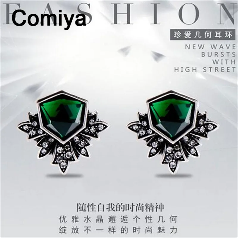 Comiya Brincos Punk Fashion Antique Silver Color Zinc Alloy Epoxy Resin Stone Stud Earrings Pendientes Hombre Post Lady Earring | Украшения