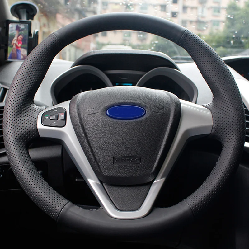 CARDAK черный чехол для рулевого колеса из искусственной кожи для Ford Fiesta 2008-2013 Ecosport 2013