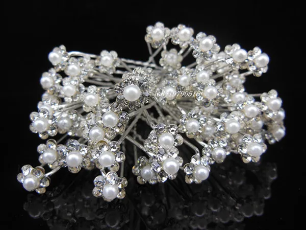 

100 Pcs Pearl Flower Bridal Wedding Prom Crystal Rhinestone Hair Pins Min Size