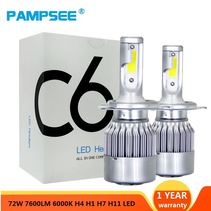 PAMPSEE 2x H7 LED H11 H4 Hi/Lo H1 H3 H8 HB1 HB3 HB4 HB5 H10 HIR2 H13 H16 H27 Car Headlight Bulbs 3000K 4300K 6000K 8000K COB C6