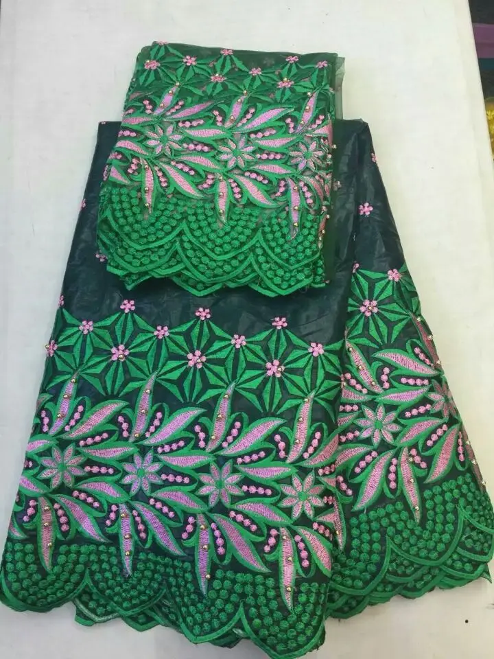 5Y Красивая зеленая африканская парчовая кружевная ткань с вышивкой фуксии и