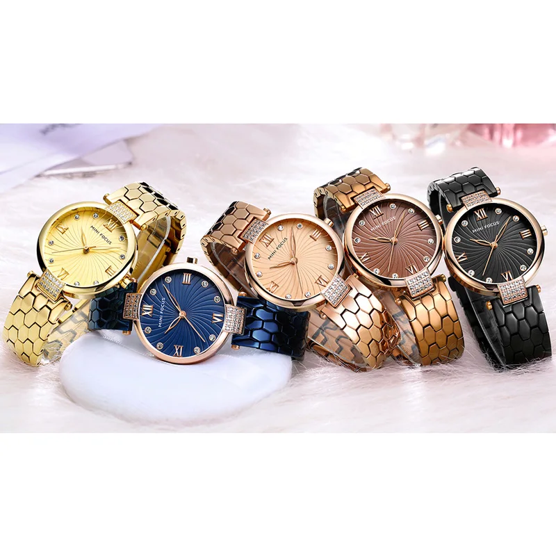 

MINI FOCUS Women's Luxury Blue Watches Stainless Steel Bracelet Strap Waterproof Quartz Wristwatch Lady Woman Relogios MFW0186