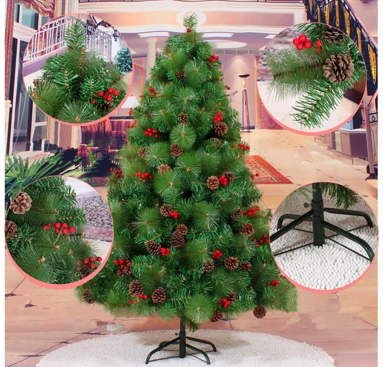 Смешанные сосновые иглы 1,5 м/150 см красные ягоды pinecone Рождественская елка высокого качества шифрование рождественские украшения