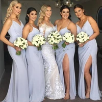 new arrvial 2019 asymmentric spaghetti straps chiffon ruffles front splited dress for wedding party vestido de fiesta para boda