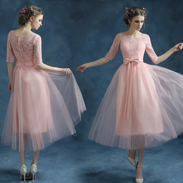 

2017 new arrival stock maternity plus size bridal gown evening dress ankle length pink engagement social custom made lace 3307