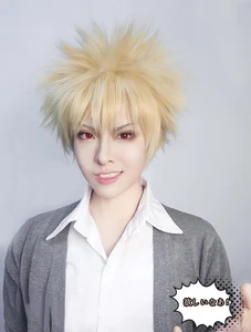 С героями из мультфильма Мой герой Академии Баку без герой Bakugou Katsuki Bakugo короткий льняной светлые термостойкие Косплэй костюм парик