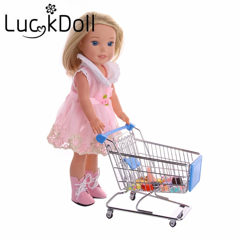 LUCKDOLL Metal Shopping Cart for 14.5 inch American Doll Wellie Wishers AccessoriesGirls Toys Generation Birthday Gift | Игрушки и хобби