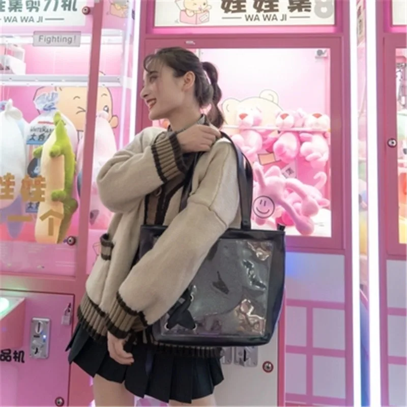 Сумка тоут для девочек в японском стиле с милым медведем розовая Дорожная сумка