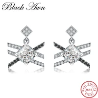 black awn genuine 100 3 8g 925 sterling silver jewelry punk row black spinel stone engagement stud earrings for women t162