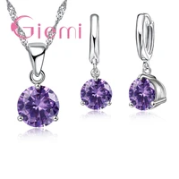 super shiny round cubic zircon pendant necklace hoop earrings sets new fashion 925 sterling silver jewelry for women gift