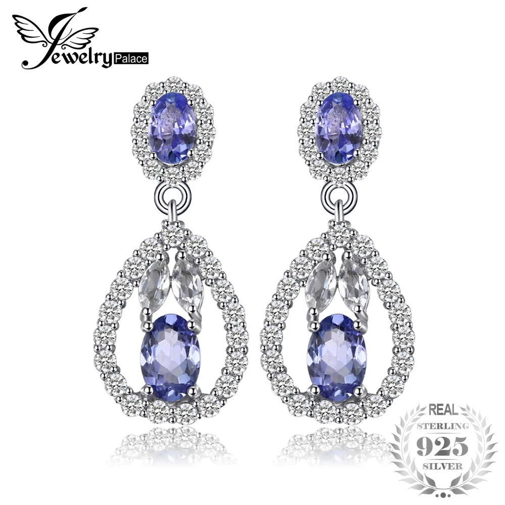 JewelryPalace элегантный 2.8ct натуральный Танзанит падение белый топаз Длинные висячие