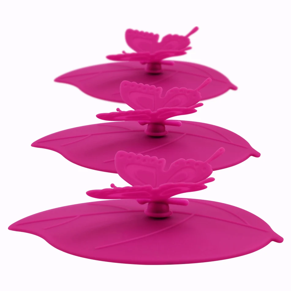 Rose 3 pieces ME. FAM Модная красочная милая 3D бабочка+ листья силиконовая крышка для чашки 10,5 см Пылезащитная крышка стеклянная керамическая Пластиковая крышка для кружки - Цвет: Rose 3 pieces