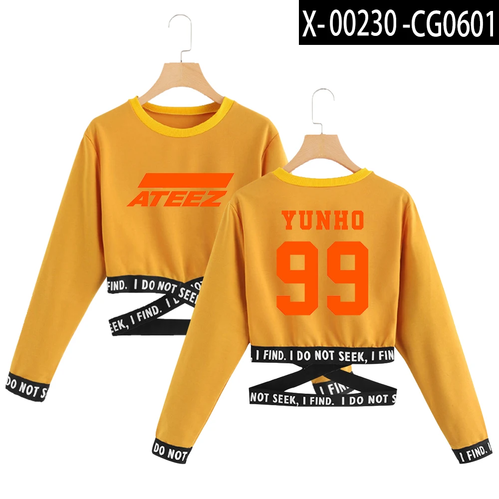 ATEEZ kpop укороченная толстовка с круглым вырезом модные короткие толстовки сексуальный пуловер в стиле хип-хоп с принтом оверсайз ATEEZ сексуальная одежда для женщин - Цвет: K
