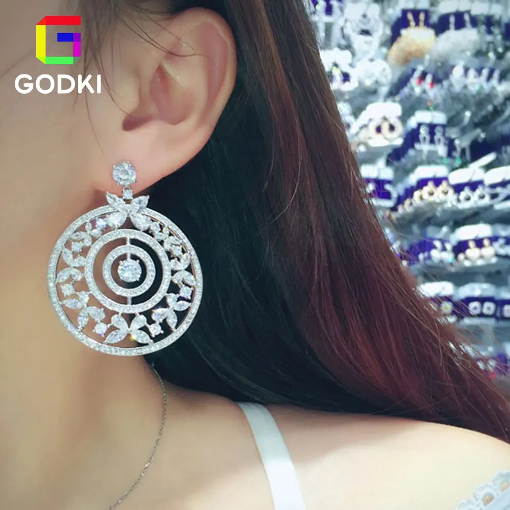 Женские серьги GODKI круглые в виде цветов с кубическим цирконием|party earrings|jewelry diamond